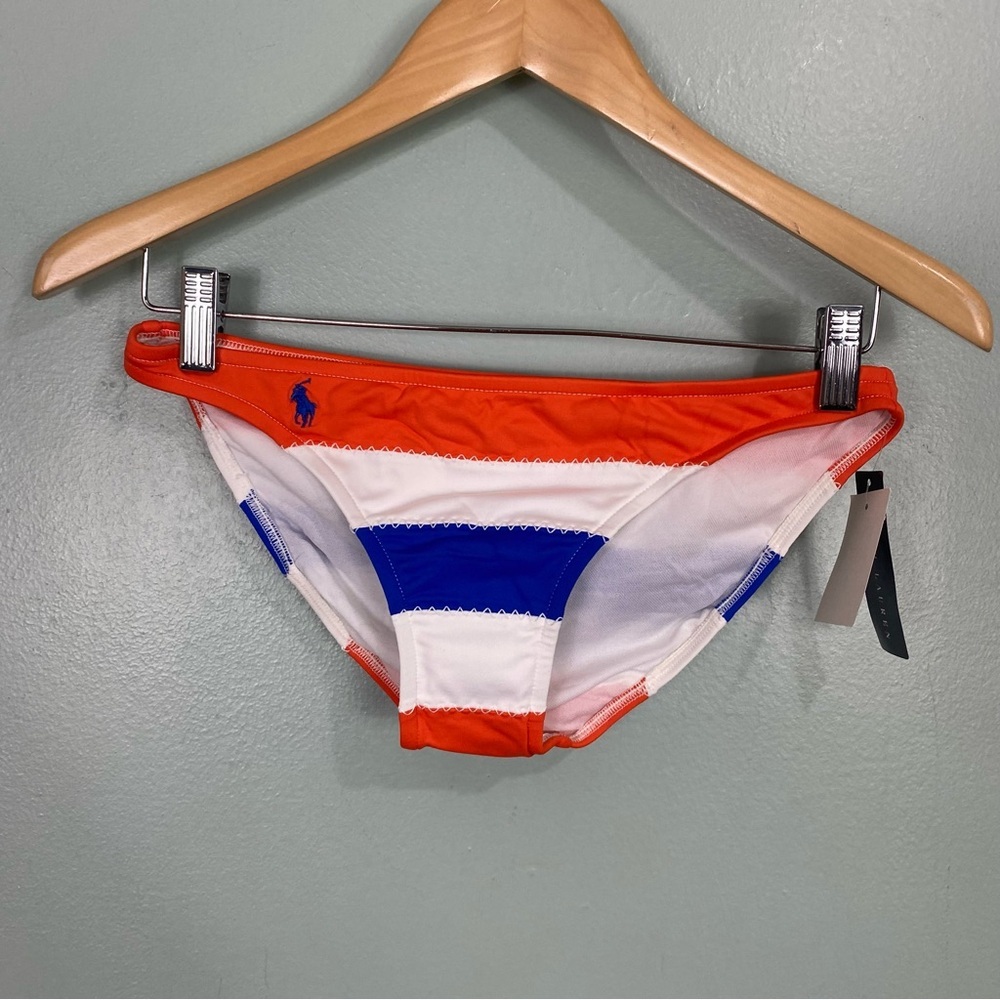 Ralph Lauren Blue Label Striped Bikini Bottoms Sz Small Orange White Blue